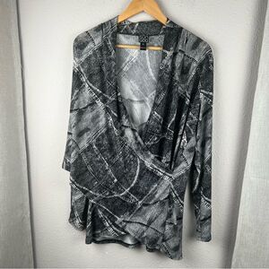 CLARA SUNWOO long sleeve crossover faux wrap top in Black Denim- Size XL